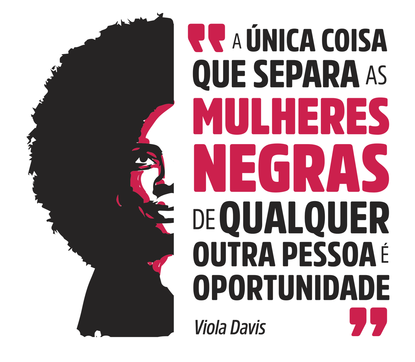 estampa com ilustração da Viola Davis e a frase "a única coisa que separa as mulheres negras de qualquer outra pessoa é oportunidade"
